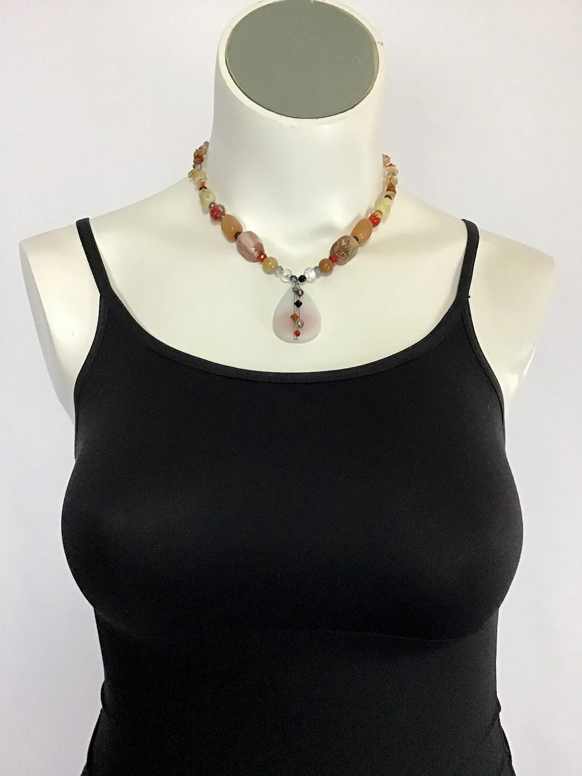 Beige & Orange Semi-Precious Stone Necklace