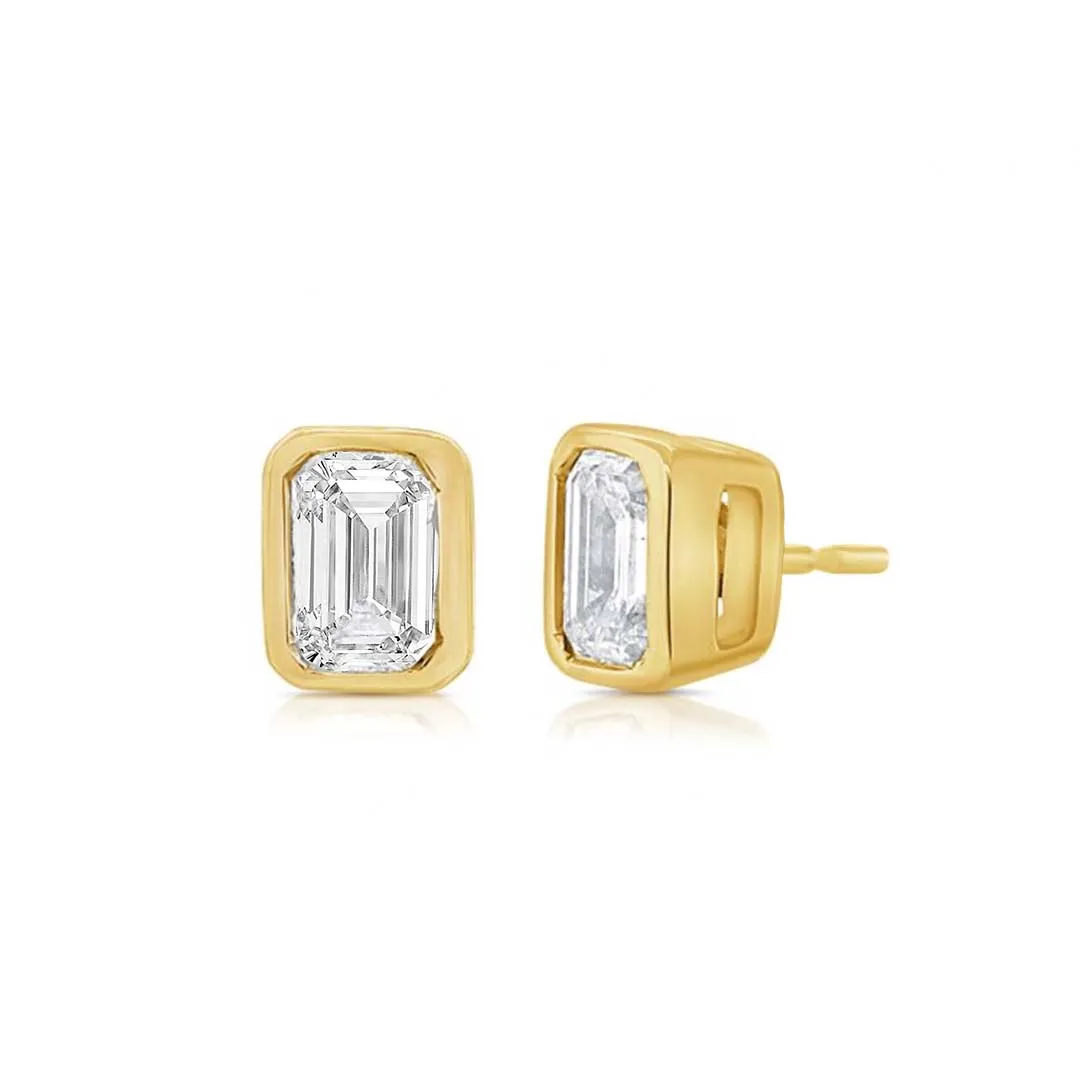 Bezel Set 2ctw Emerald Cut Lab Diamond Studs (PAIR) - IGI Certified