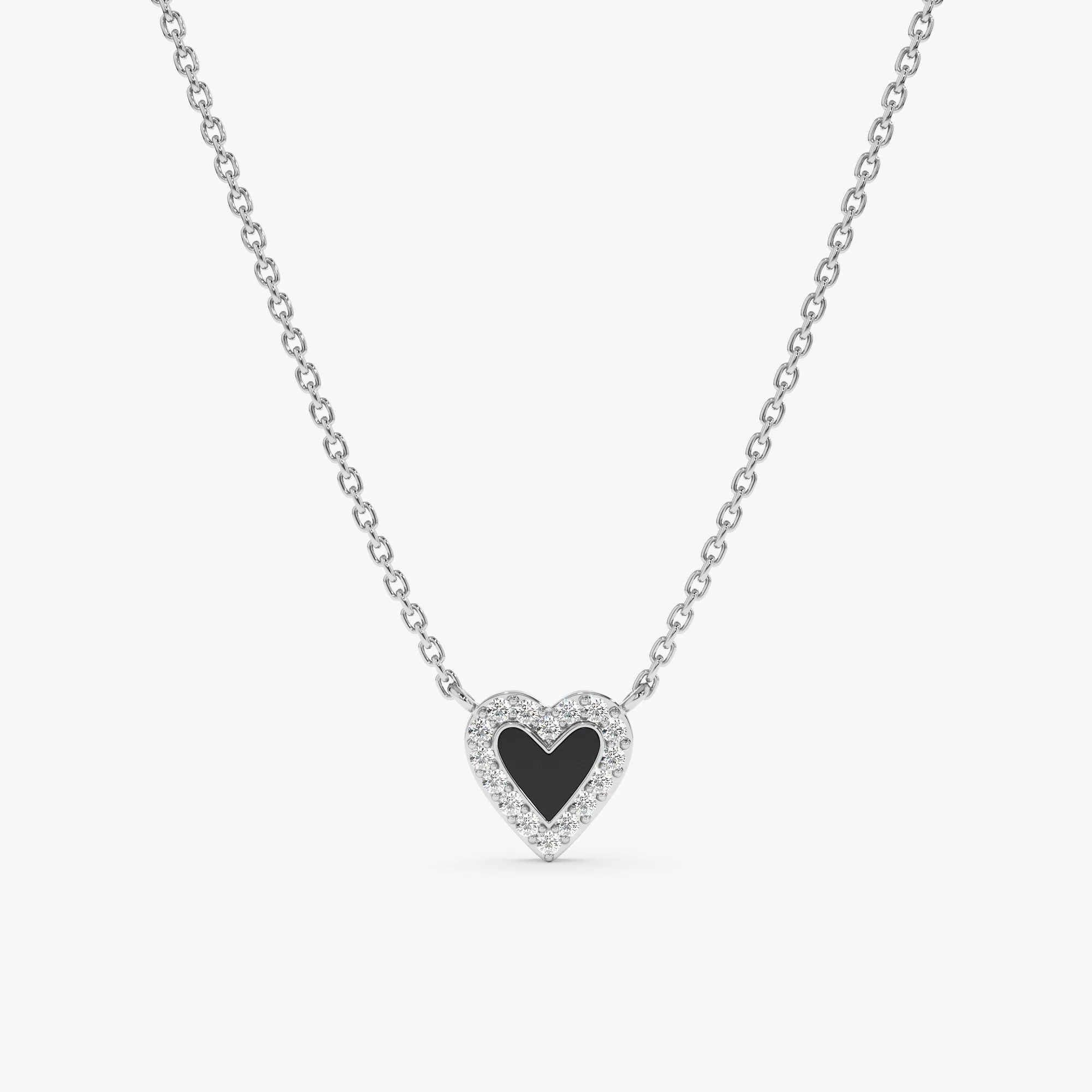 Black Enamel & Diamonds Heart Necklace, Lilliana