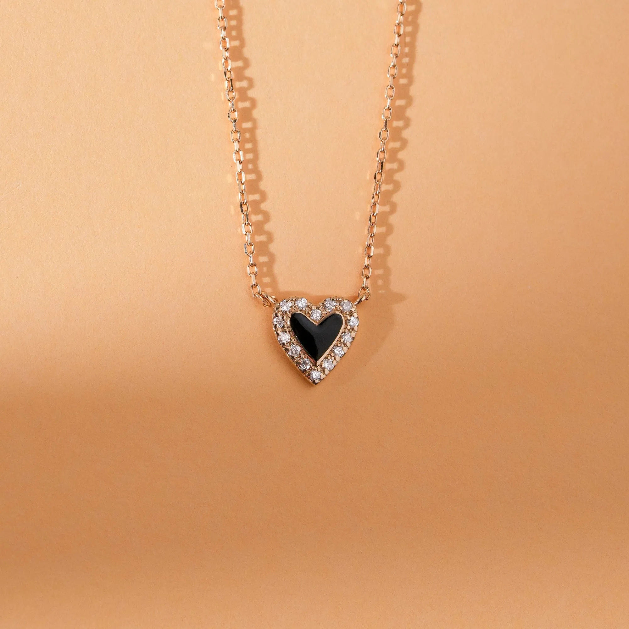 Black Enamel & Diamonds Heart Necklace, Lilliana