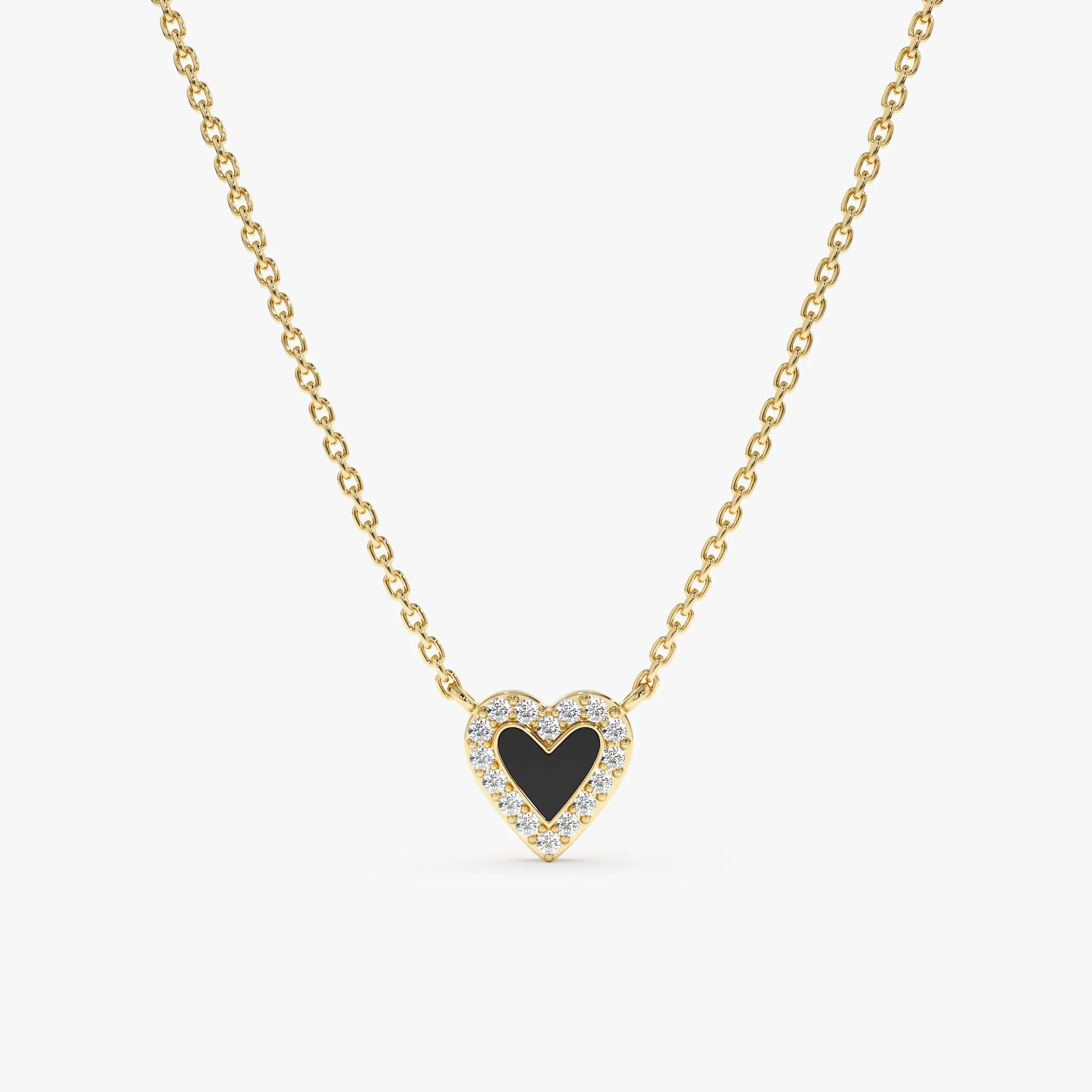 Black Enamel & Diamonds Heart Necklace, Lilliana