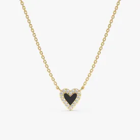 Black Enamel & Diamonds Heart Necklace, Lilliana