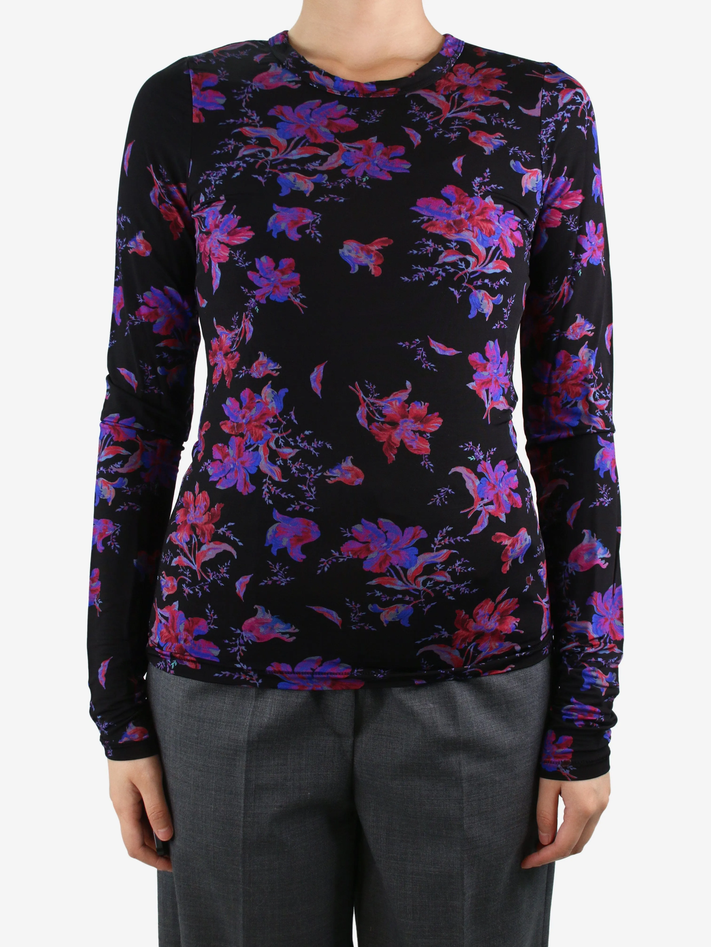 Black floral printed top - size S