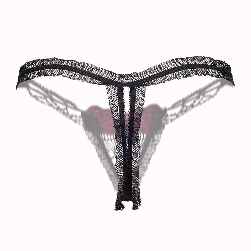 Black Lace and Red Rose Transparent Thongs