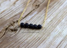 Black Lava Beads Bar Necklace, Gold Filled, Essential Oil Diffuser Jewelery