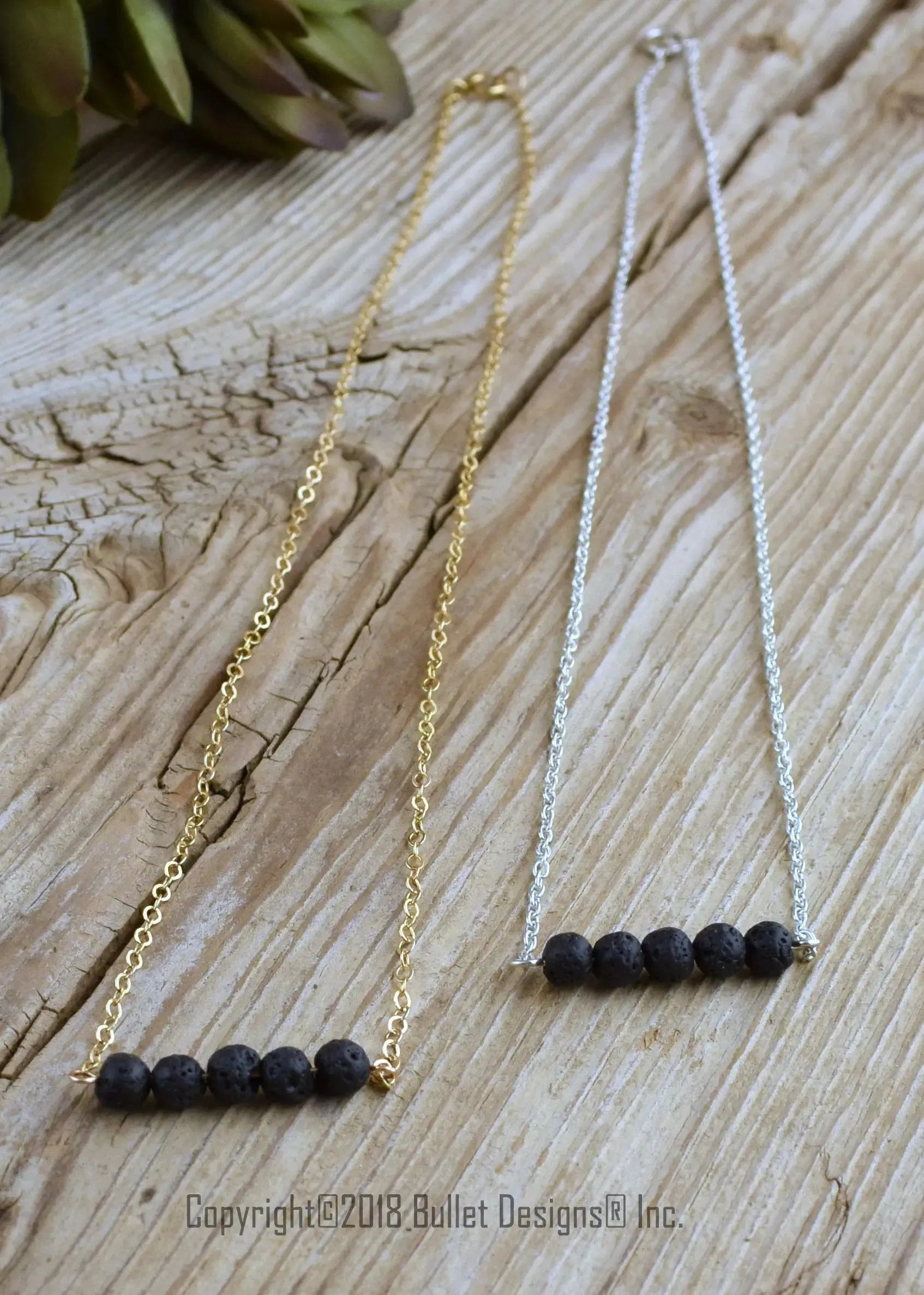 Black Lava Beads Bar Necklace, Gold Filled, Essential Oil Diffuser Jewelery