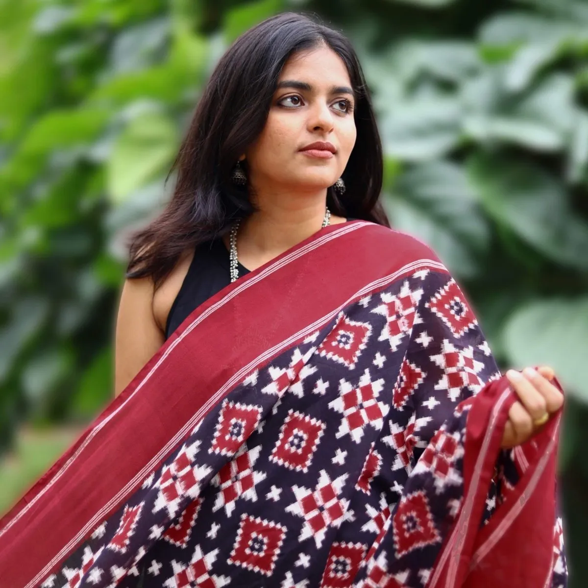 Black, Red, & White Cotton Telia Rumal Long Dupatta