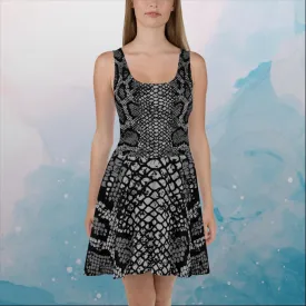 Black Snake Skin Print Womens Skater Dress