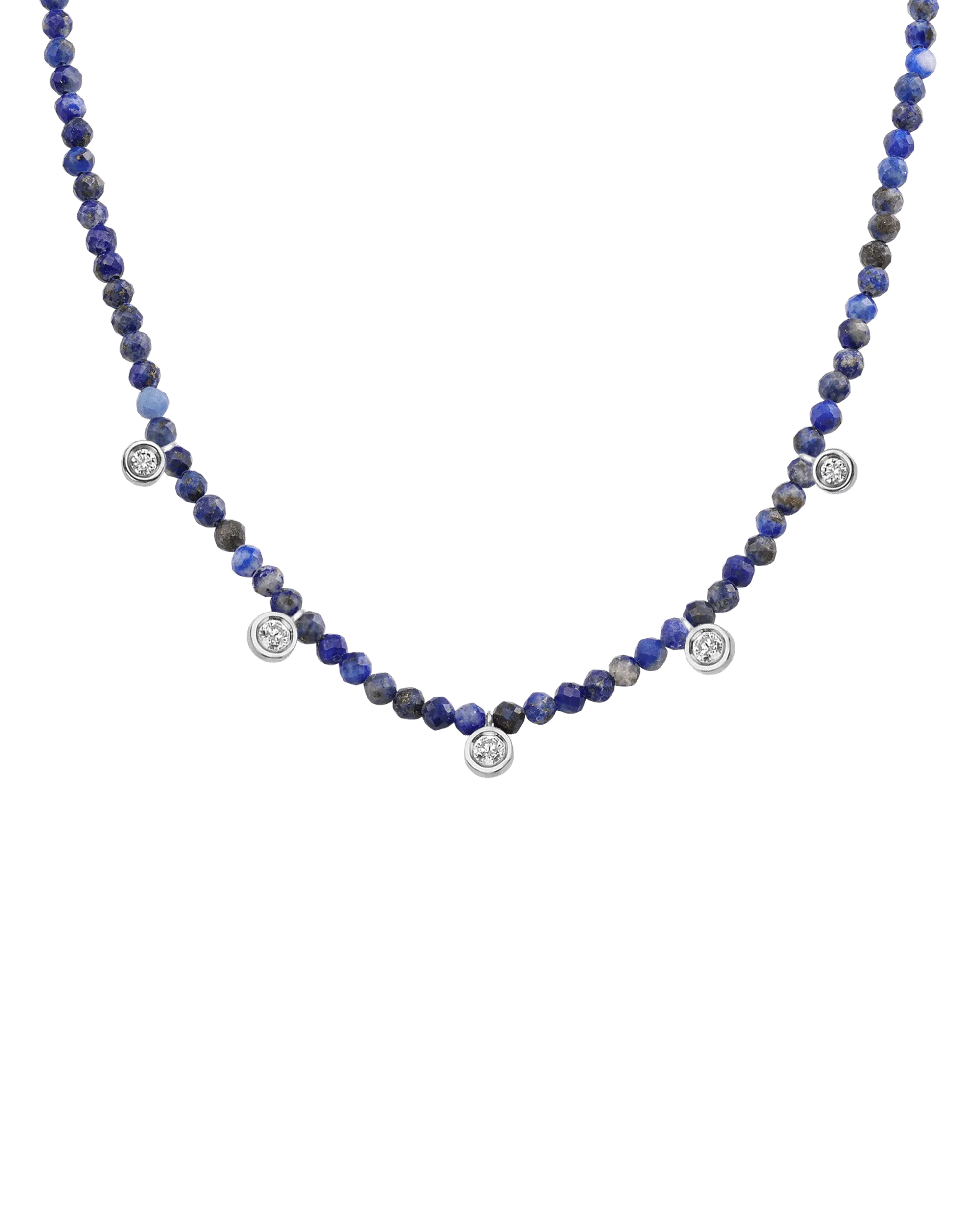 Blue Lapis Gemstone & Five diamonds Necklace - 14K White Gold