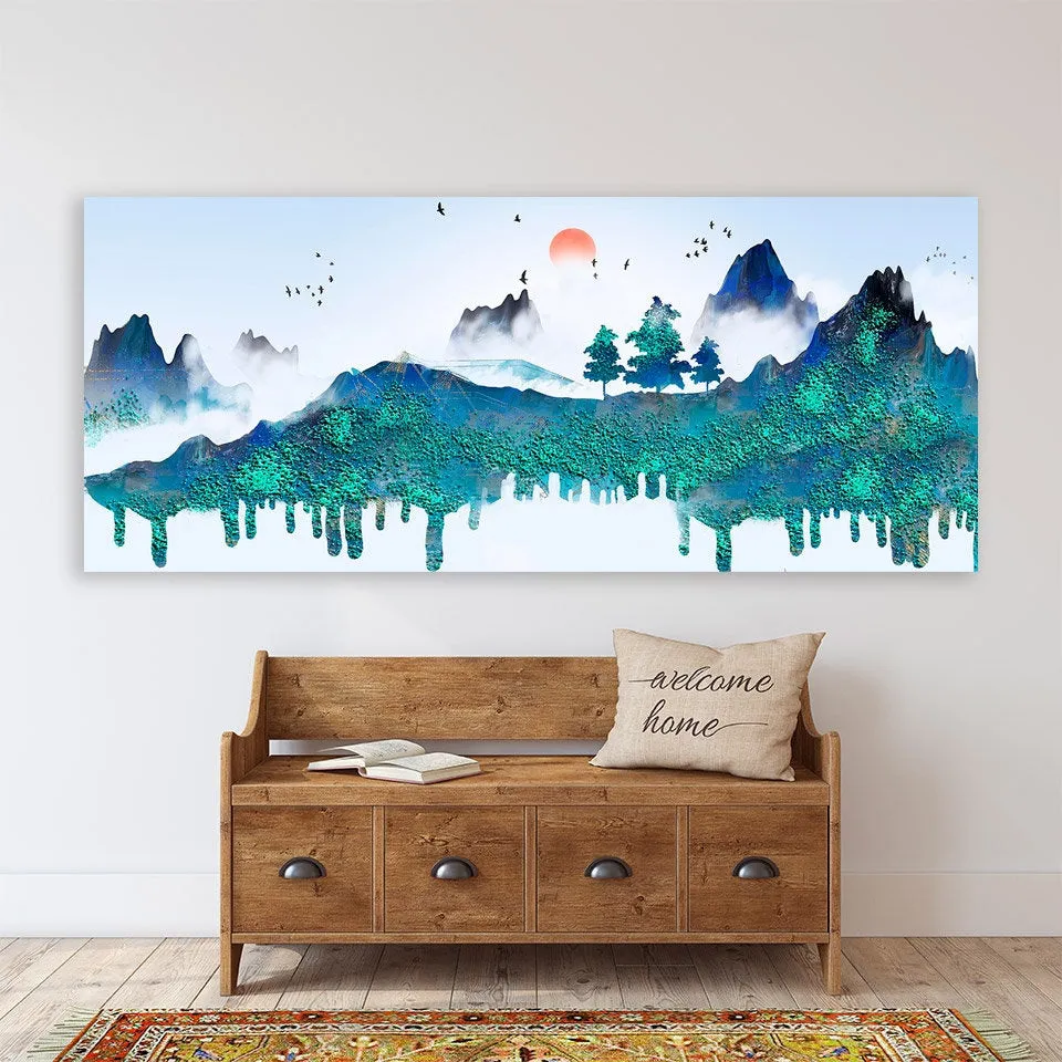 Blue ridge mountains wall art  Calm horizontal art canvas painting Home wall decor Rocks and mountains 3 piece Great smoky mountains posters