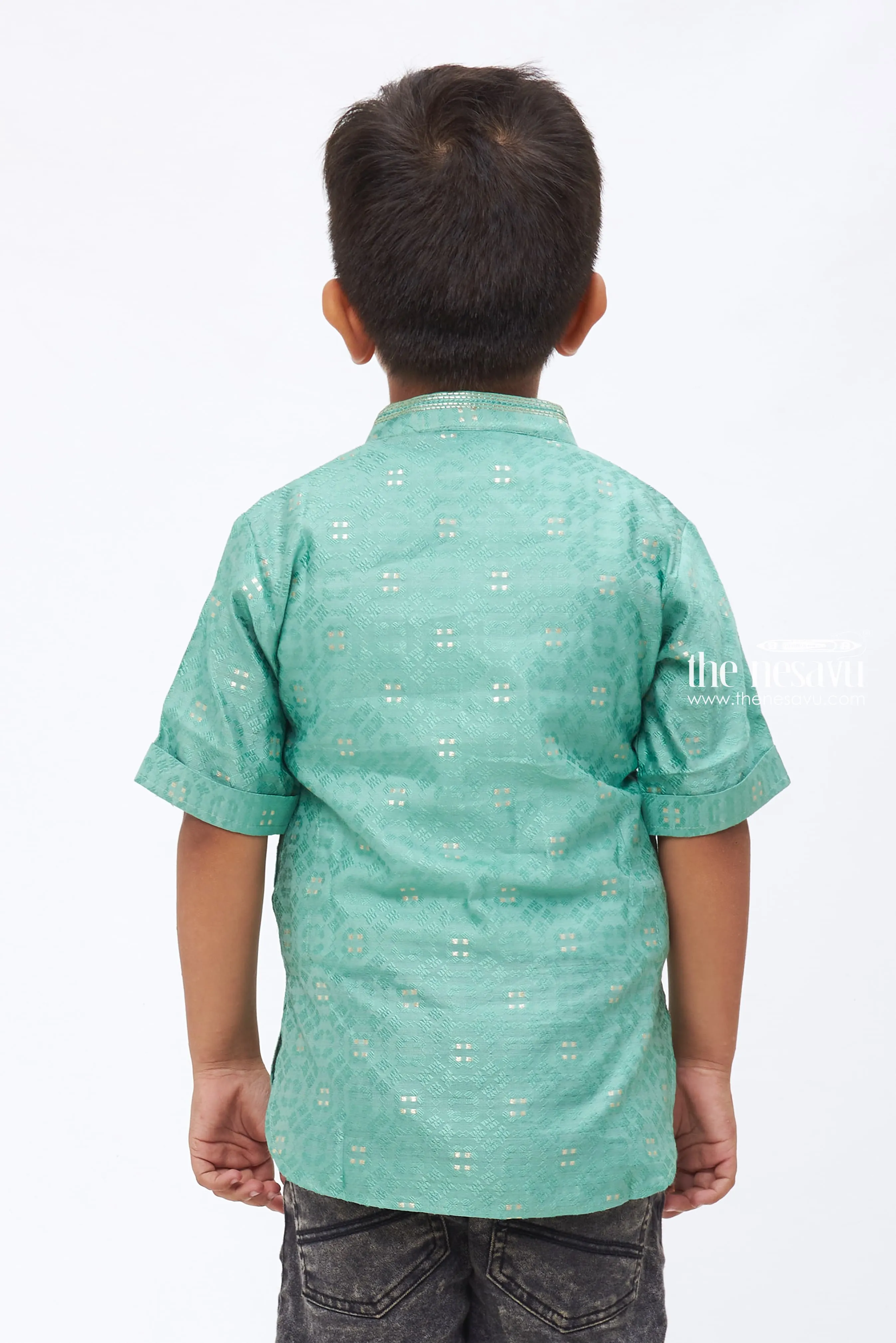 Boys Blue Geometric Print Traditional Kurta Shirt