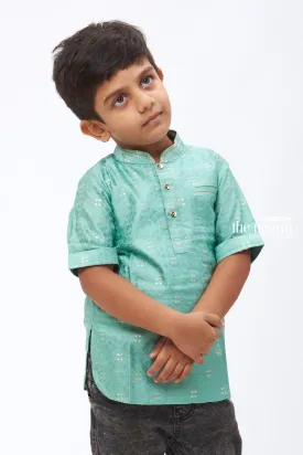 Boys Blue Geometric Print Traditional Kurta Shirt