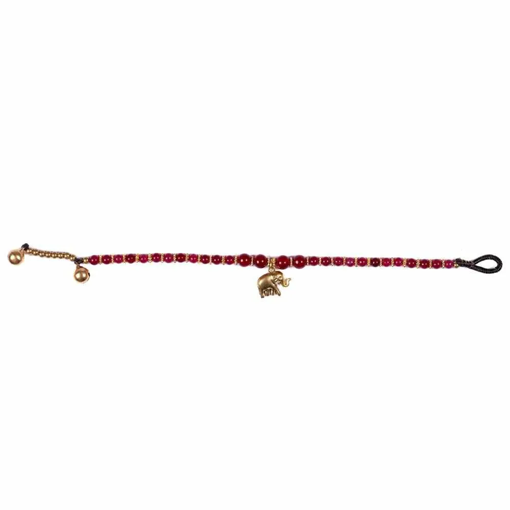 Burgundy Agate Beads and Brass Bells Bracelet