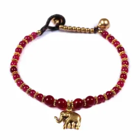 Burgundy Agate Beads and Brass Bells Bracelet