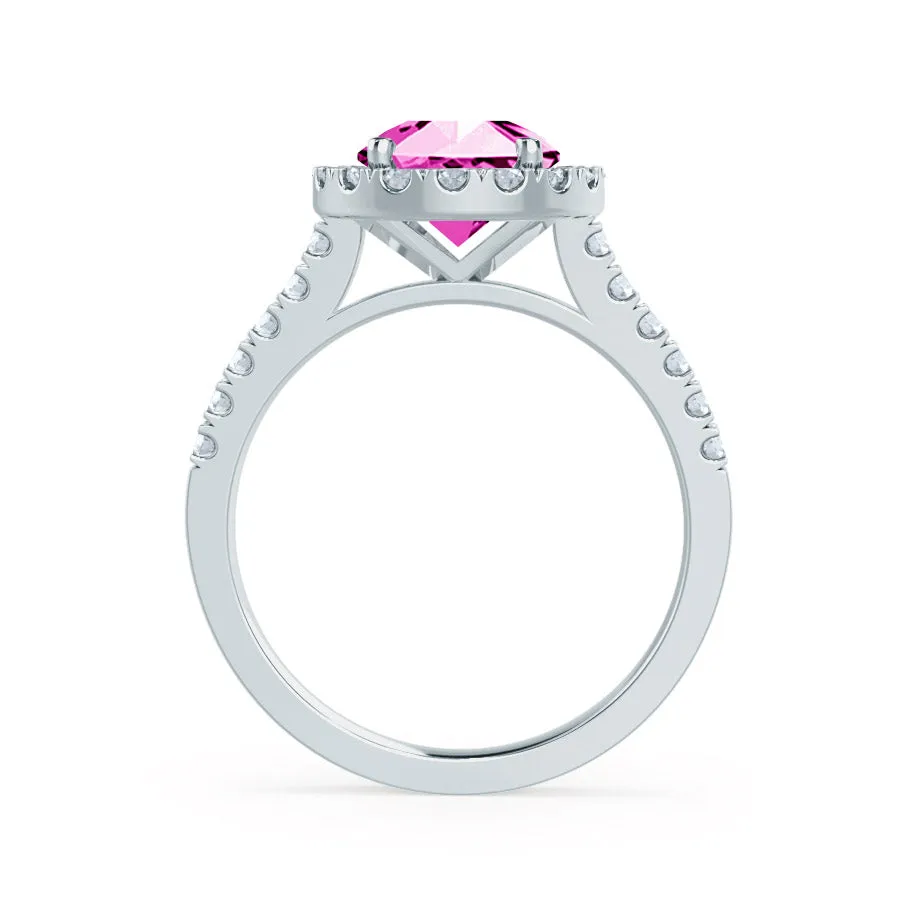 CECILY - Chatham® Lab Grown Pink Sapphire & Diamond Platinum 950 Halo Ring