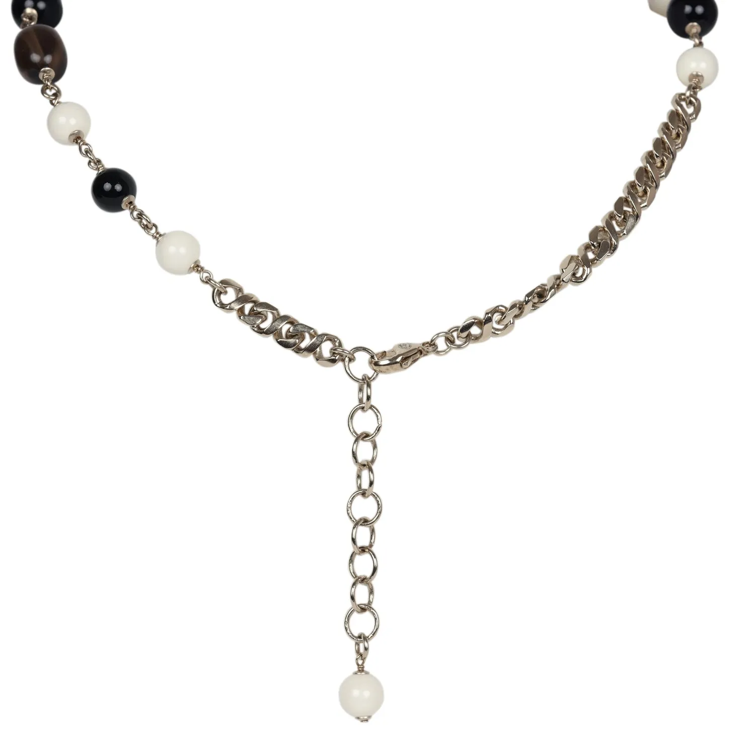 Chanel CC Long Beaded Necklace White/Black/Grey Light Gold Hardware