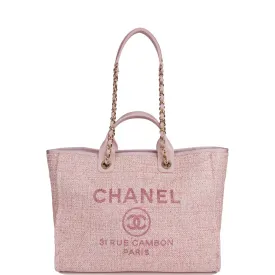 Chanel Large Deauville Shopping Bag Pink Lurex Gold Hardware