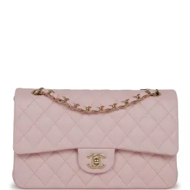 Chanel Medium Classic Double Flap Bag Light Pink Caviar Light Gold Hardware