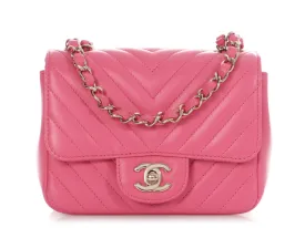 Chanel Mini Pink Chevron-Quilted Lambskin Classic