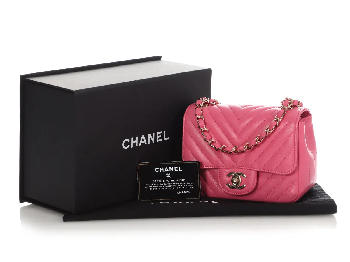 Chanel Mini Pink Chevron-Quilted Lambskin Classic