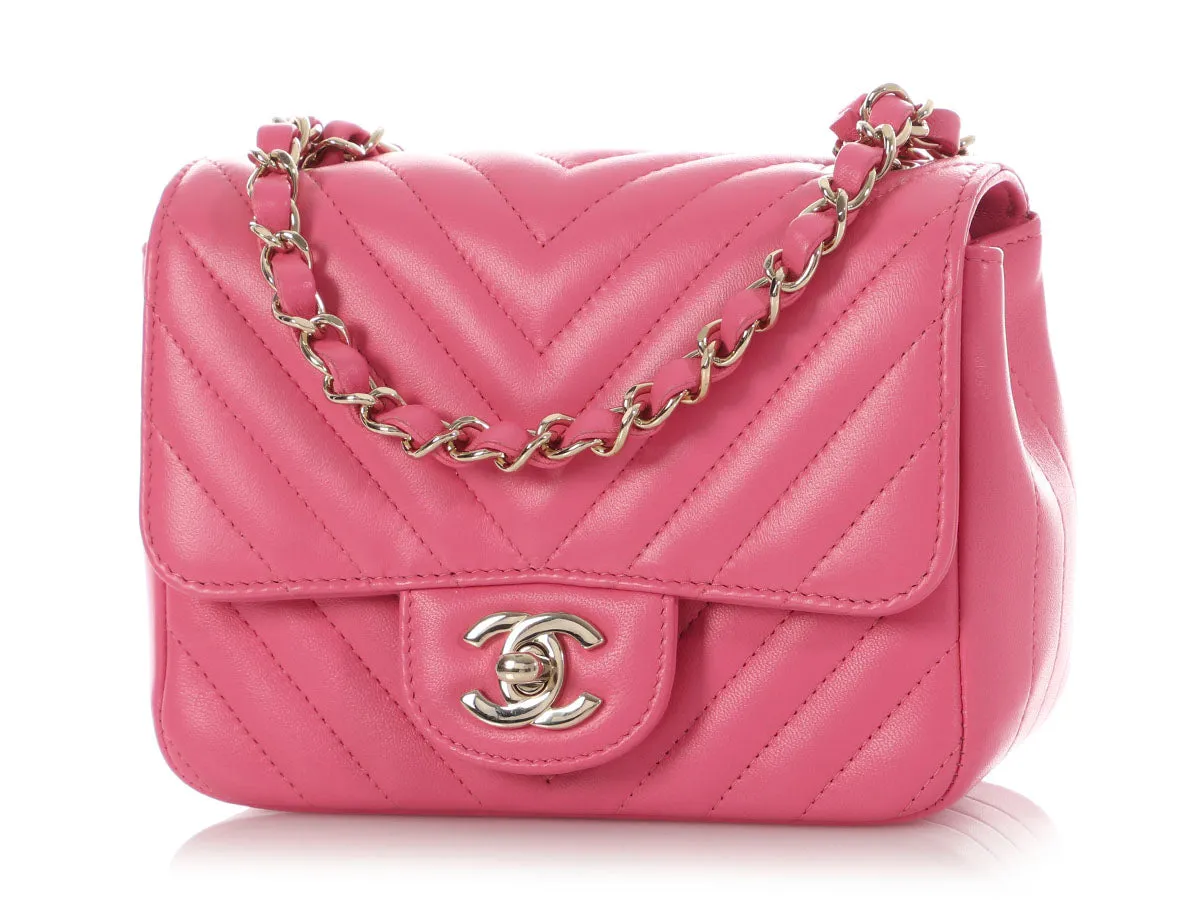 Chanel Mini Pink Chevron-Quilted Lambskin Classic