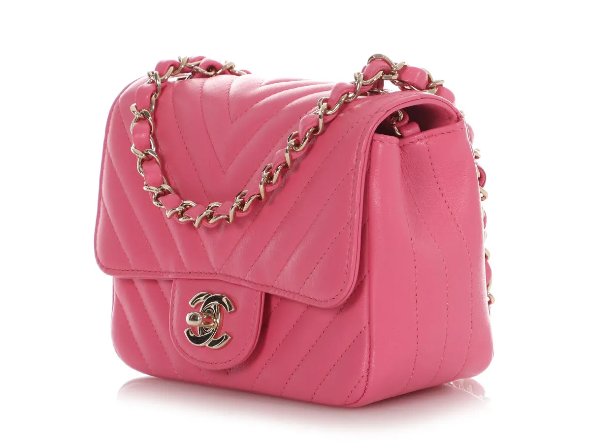 Chanel Mini Pink Chevron-Quilted Lambskin Classic