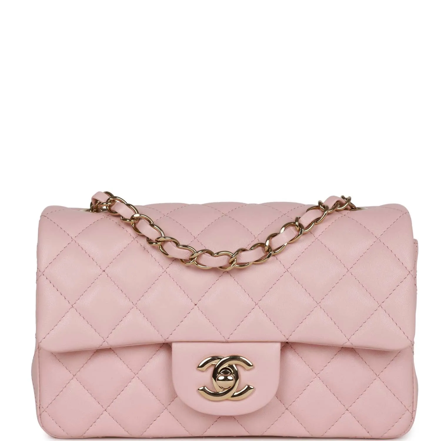 Chanel Mini Rectangular Flap Bag Pink Lambskin Light Gold Hardware