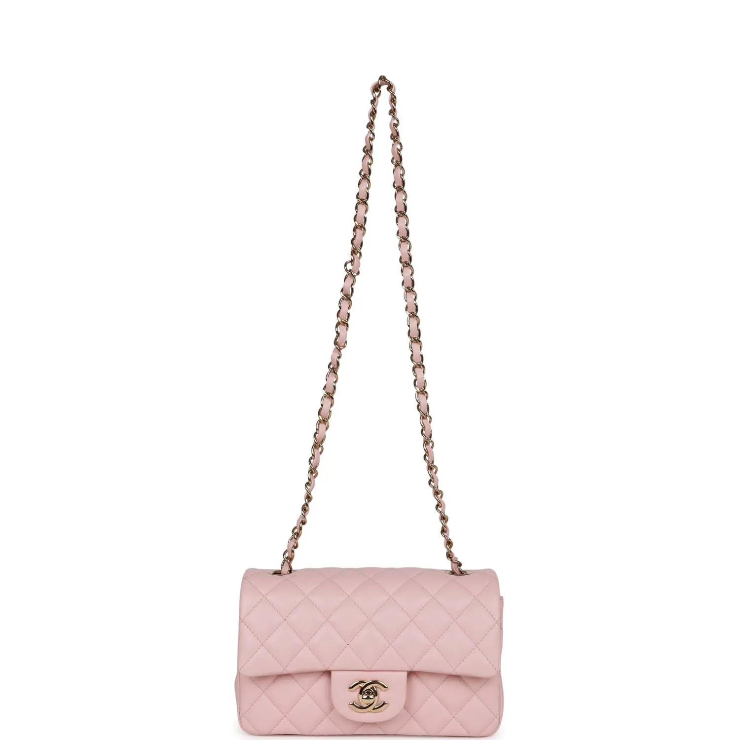 Chanel Mini Rectangular Flap Bag Pink Lambskin Light Gold Hardware