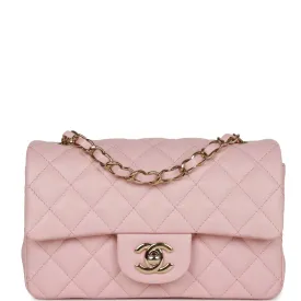 Chanel Mini Rectangular Flap Bag Pink Lambskin Light Gold Hardware