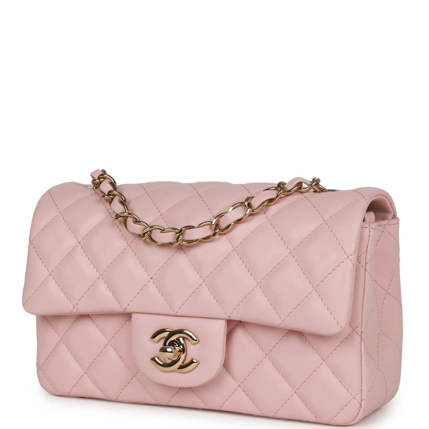 Chanel Mini Rectangular Flap Bag Pink Lambskin Light Gold Hardware