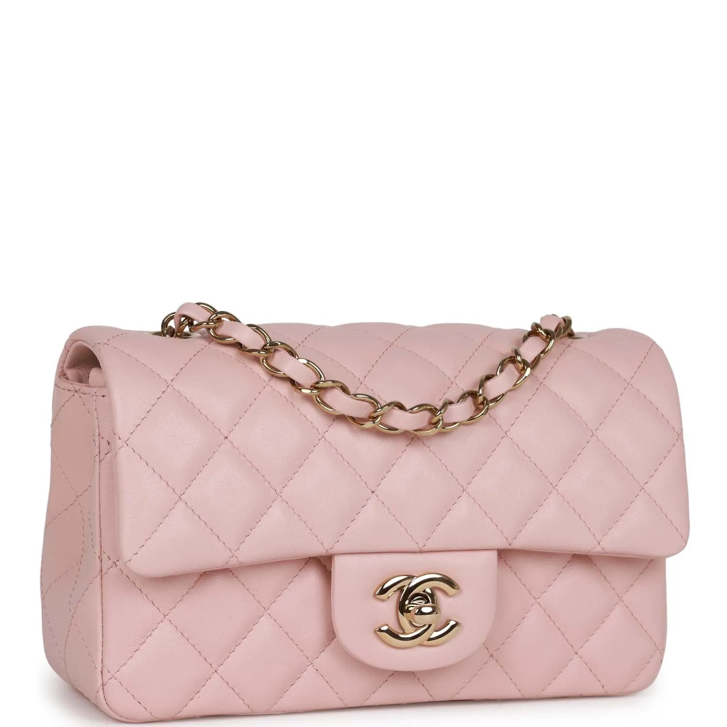 Chanel Mini Rectangular Flap Bag Pink Lambskin Light Gold Hardware