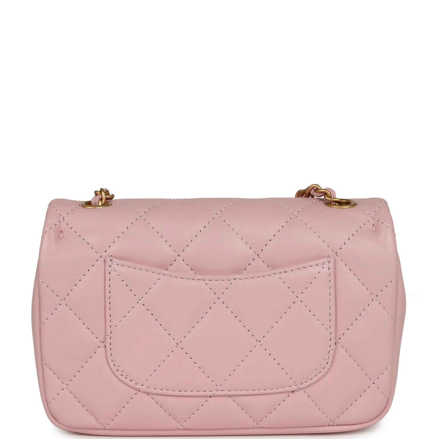 Chanel Mini Rectangular Flap Bag with Heart Chain Pink Lambskin Antique Gold Hardware