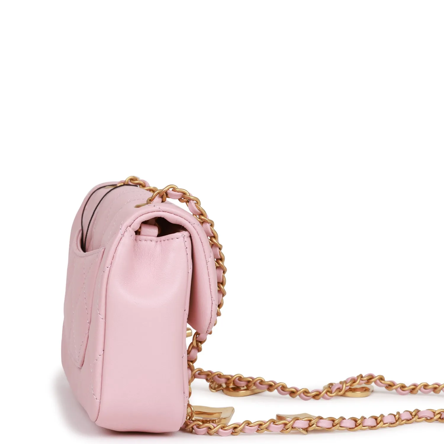 Chanel Mini Rectangular Flap Bag with Heart Chain Pink Lambskin Antique Gold Hardware