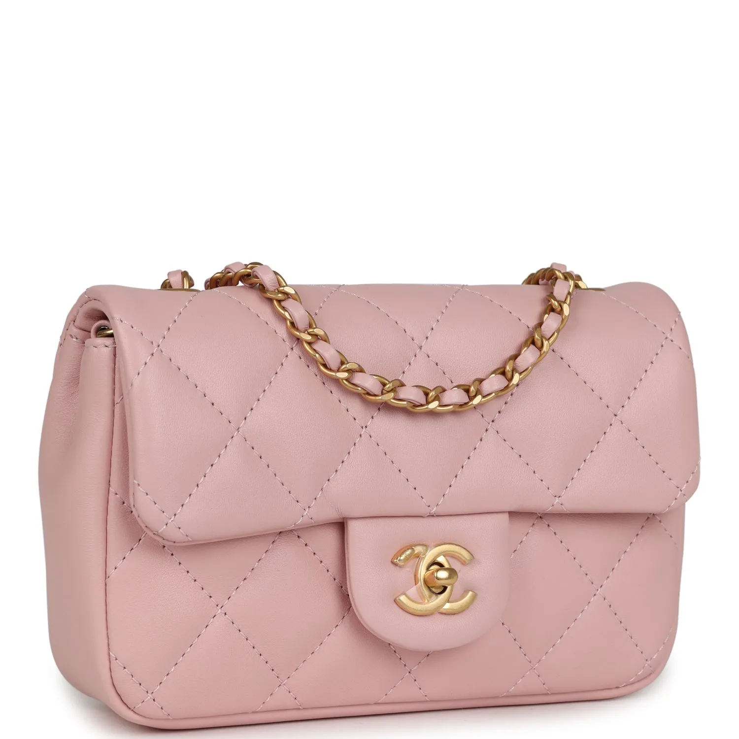 Chanel Mini Rectangular Flap Bag with Heart Chain Pink Lambskin Antique Gold Hardware