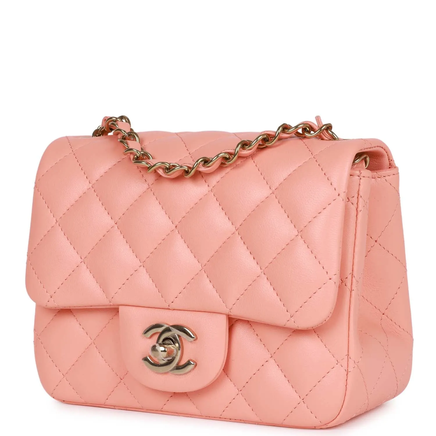 Chanel Mini Square Flap Pink Lambskin Light Gold Hardware