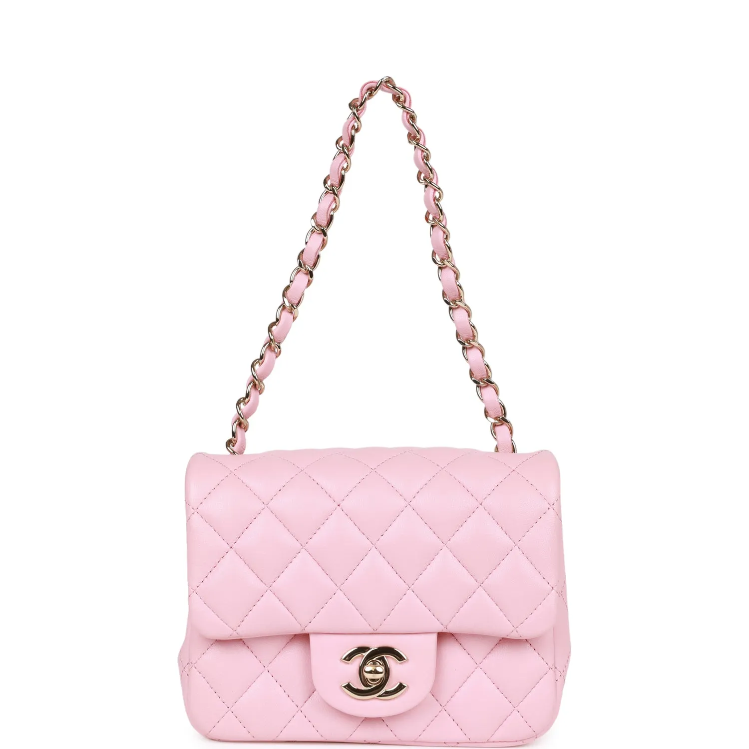 Chanel Mini Square Flap Pink Lambskin Light Gold Hardware