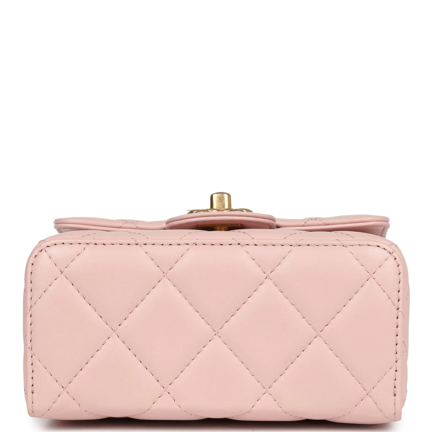 Chanel Mini Square Top Handle Flap Light Pink Lambskin Antique Gold Hardware