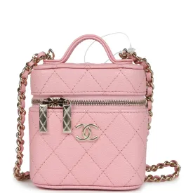 Chanel Mini Top Handle Crossbody Vanity Case Pink Caviar Gold Hardware