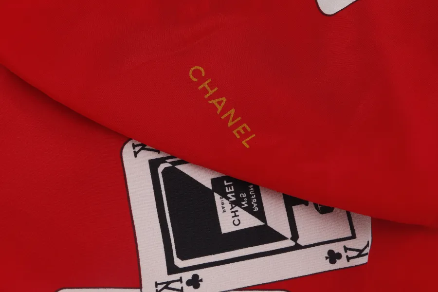 CHANEL RED BASE TRUMP CARD PRINTS SILK SCARF NO BOX