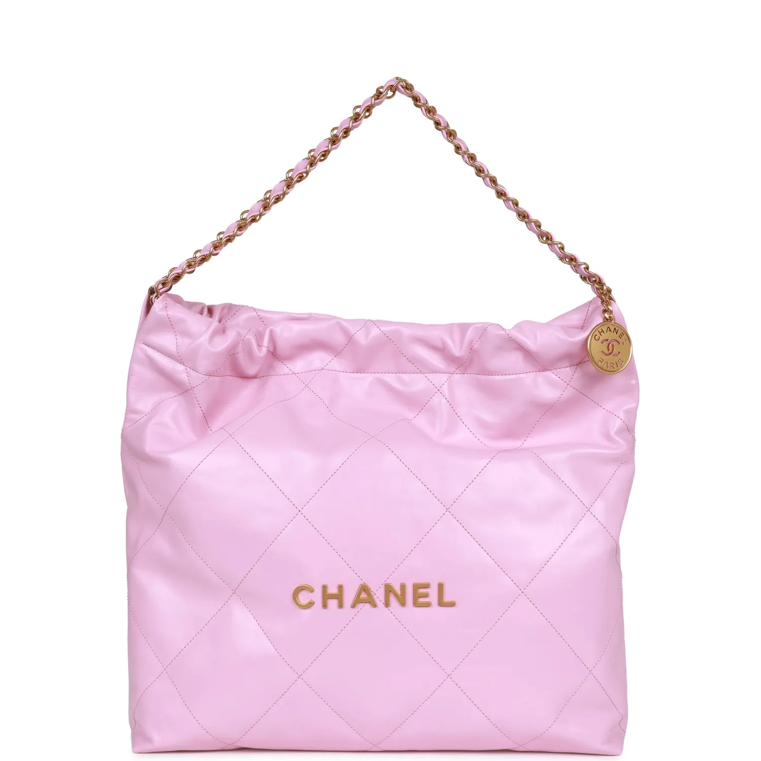 Chanel Small 22 Bag Pink Calfskin Antique Gold Hardware