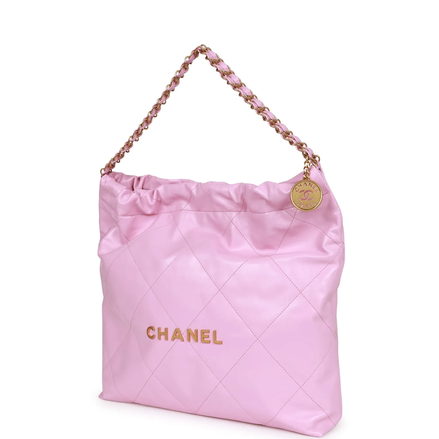 Chanel Small 22 Bag Pink Calfskin Antique Gold Hardware