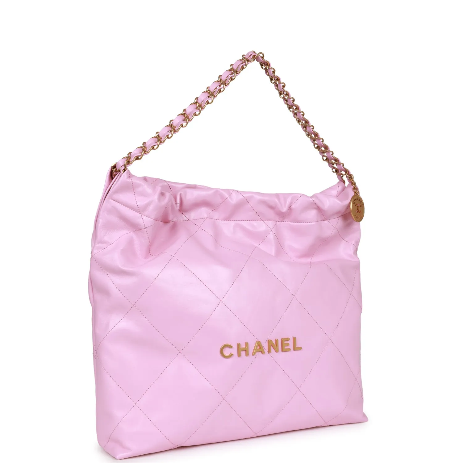 Chanel Small 22 Bag Pink Calfskin Antique Gold Hardware