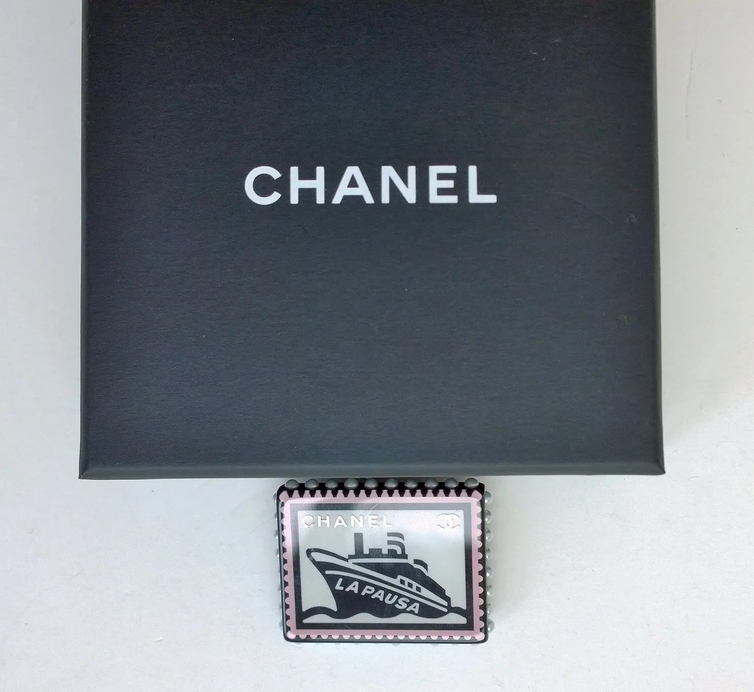 Chanel Yacht Cruise Resin Stamp Brooch Pin with Pearl Details Accessories