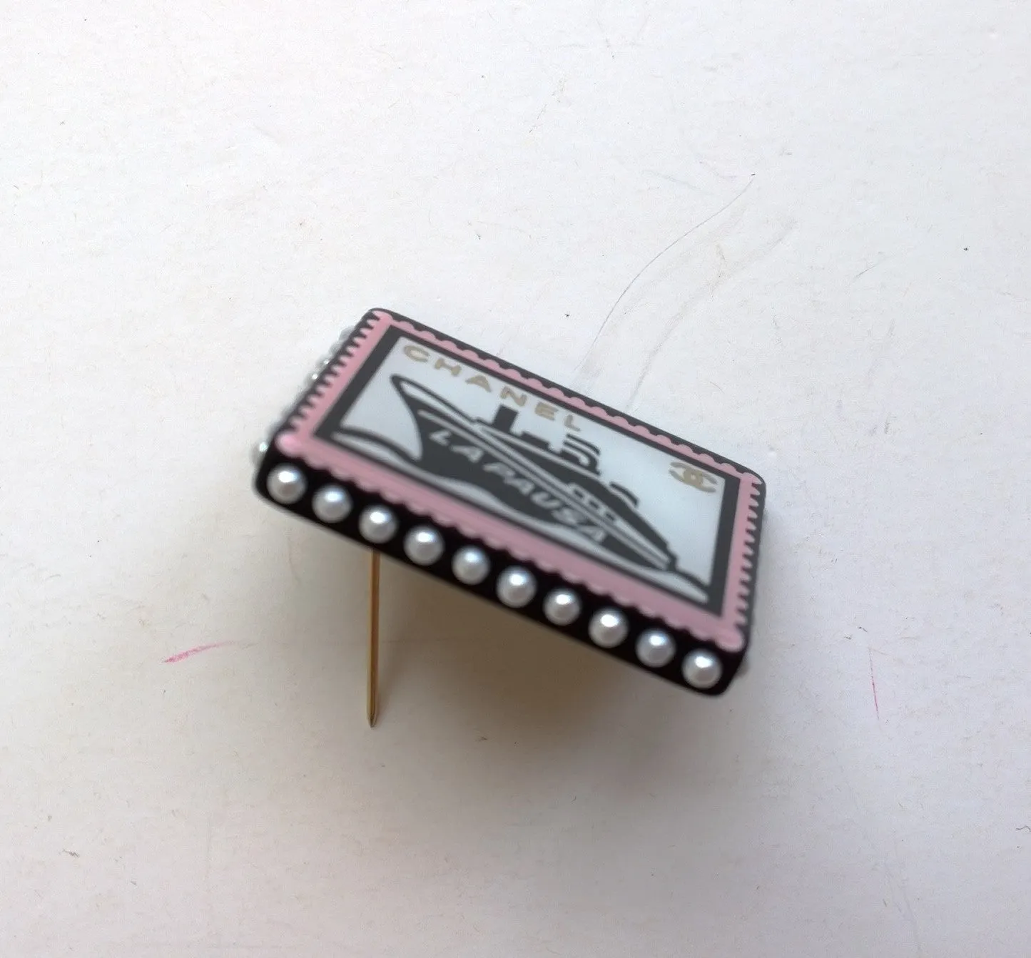 Chanel Yacht Cruise Resin Stamp Brooch Pin with Pearl Details Accessories