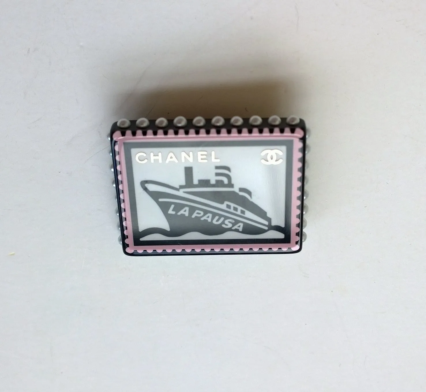 Chanel Yacht Cruise Resin Stamp Brooch Pin with Pearl Details Accessories