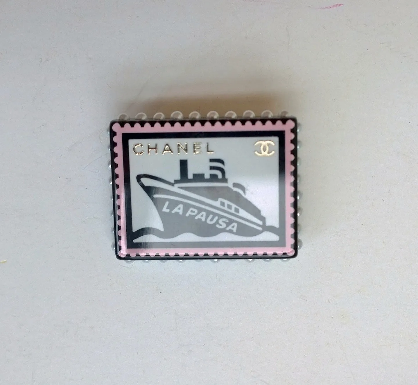 Chanel Yacht Cruise Resin Stamp Brooch Pin with Pearl Details Accessories