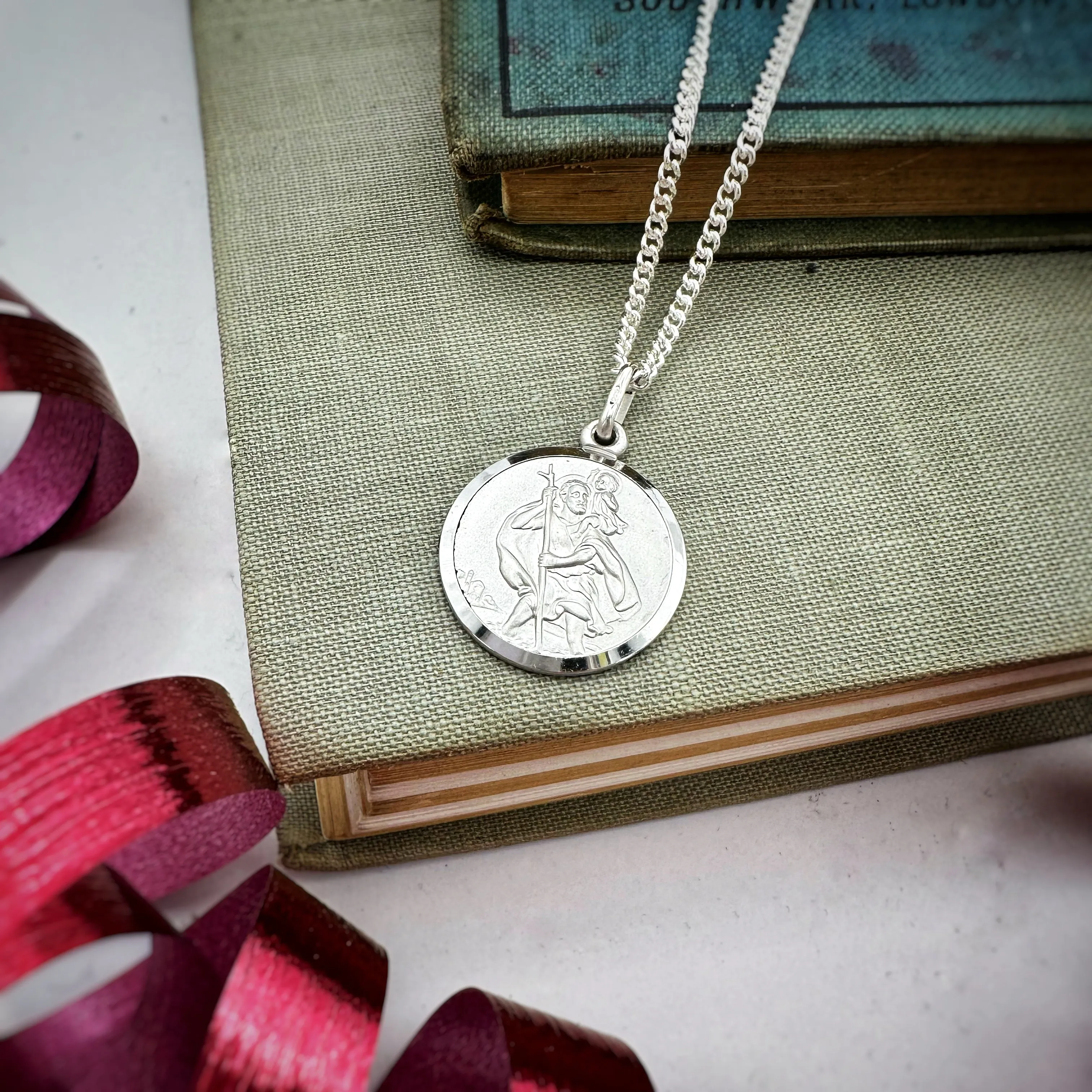 Classic St Christopher Necklace Sterling Silver 18mm