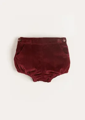 Corduroy Button Bloomers in Burgundy (3mths-2yrs)