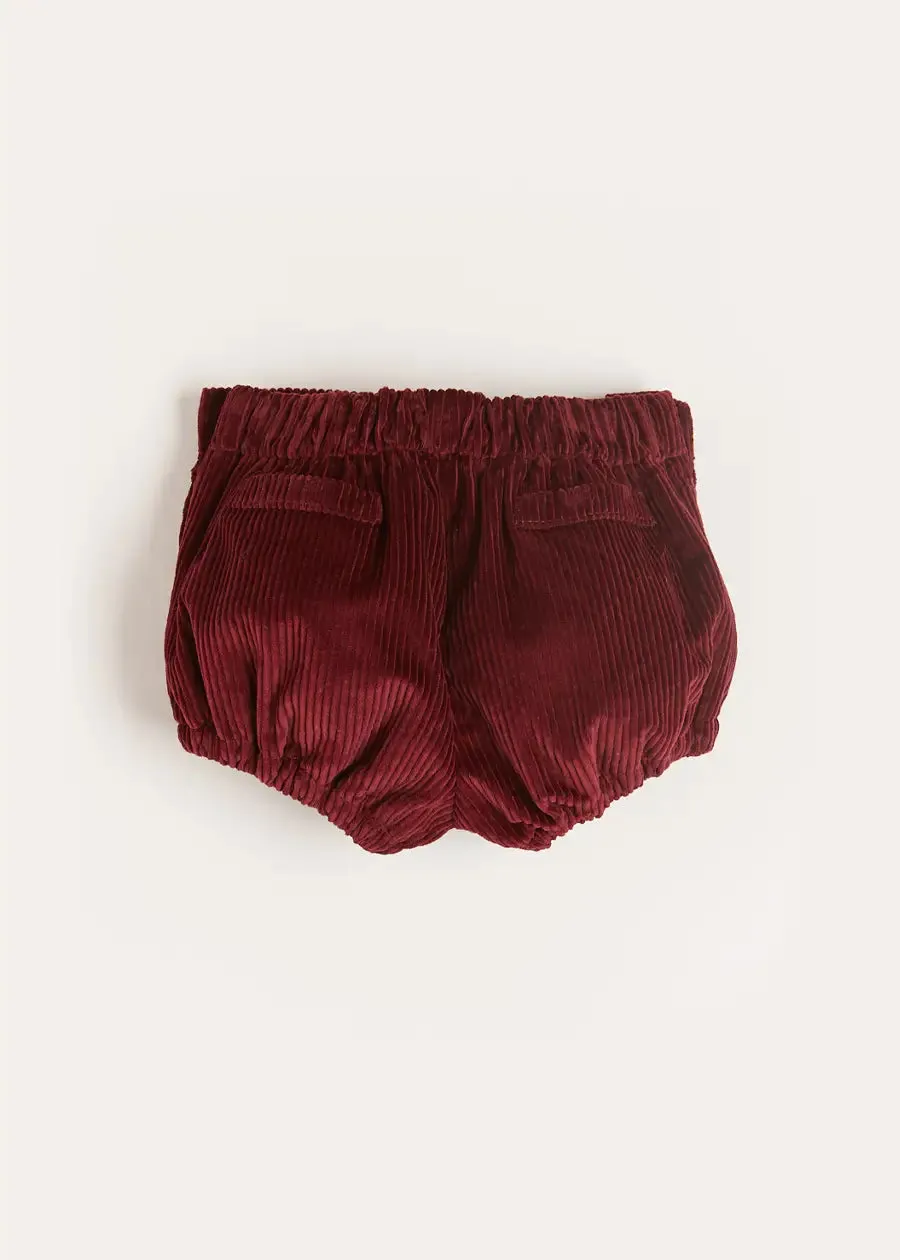 Corduroy Button Bloomers in Burgundy (3mths-2yrs)