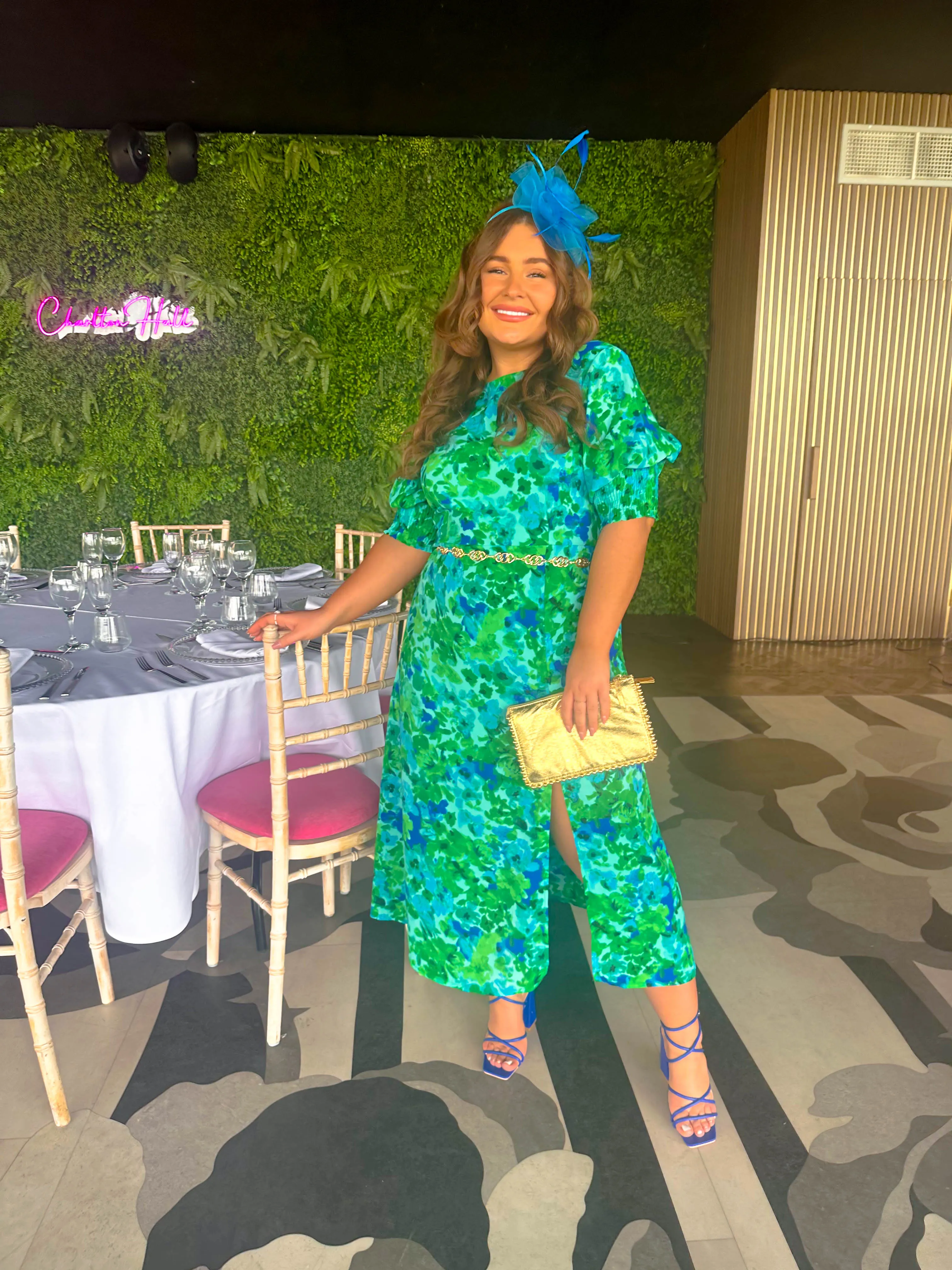 Cuff it Up - Green Blue Floral Midi Dress